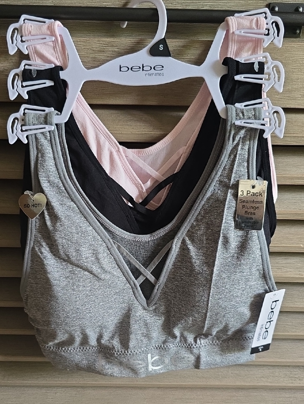 bebe 3-Pack Seamless Plunge Bralettes - Gray, Black & Light Pink